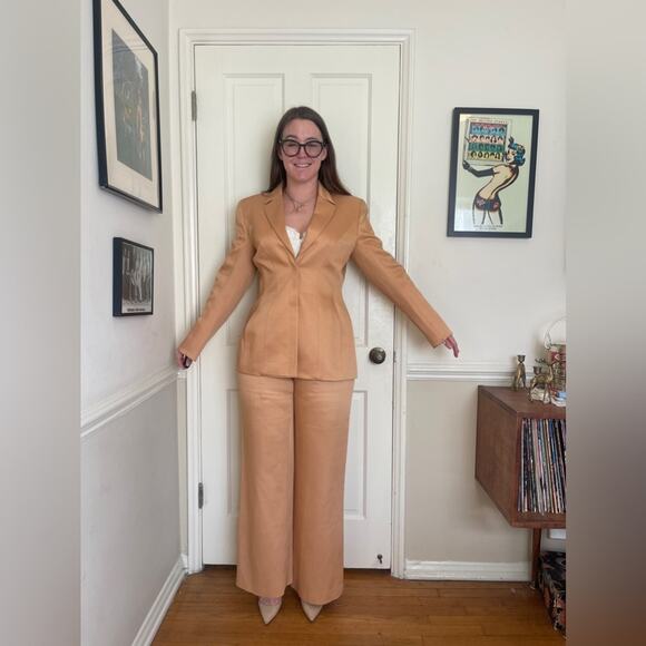 90s Vintage Thierry Mugler Peach Wool Blend Suit - Picture 6 of 16